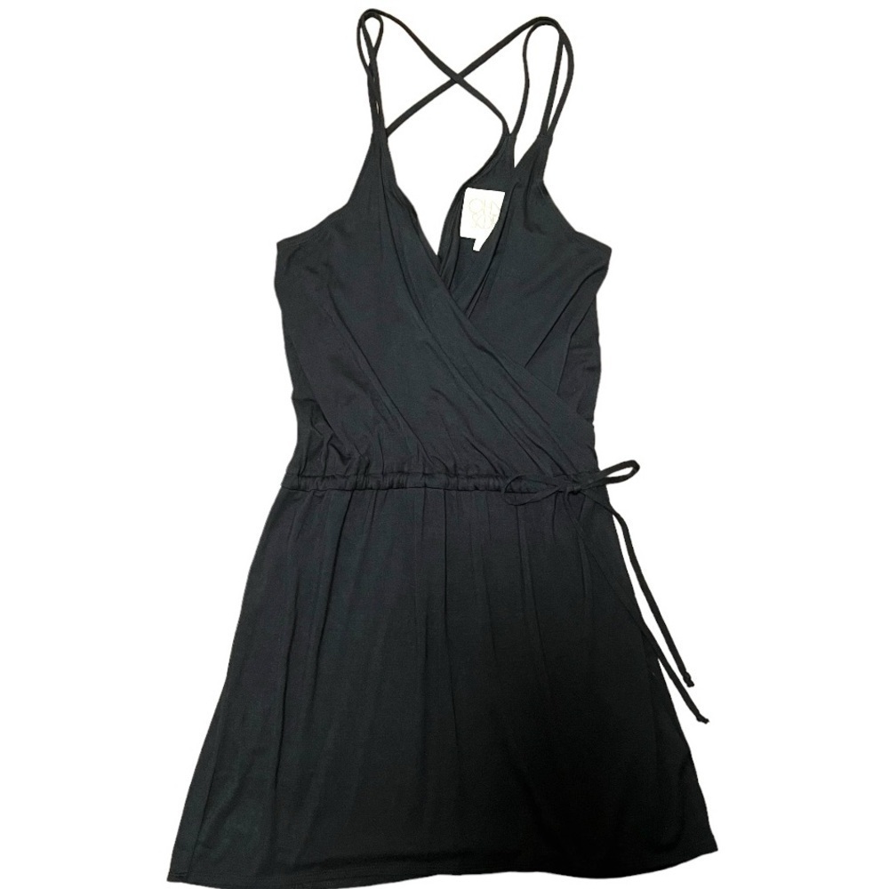 Chaser Silky LBD criss-cross back Surplice Neck tie waist Lightweight chic dress